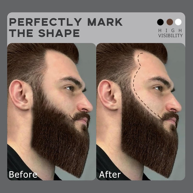 Noerrors Barber Pencil for Lineup Magic Hairline Enhancement Beard Guide Shaping Pencils for Design Razor Trace Black Brown White Barber Chalk Pencils Set with Sharpener Ruler Brush for Men - Image 4